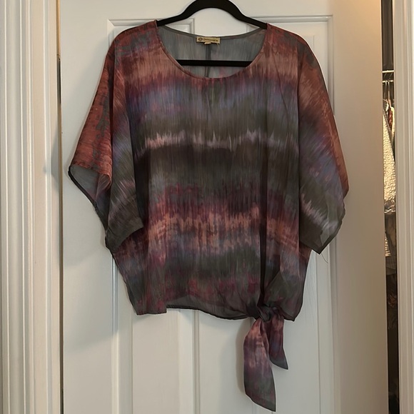 Democracy sheet dip dye Lagenlook tie detail blouse PL short sleeve boxy - Picture 1 of 6